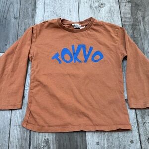 Zara Girls Tokyo Tee  Long Sleeve T-Shirt Brown Crew 3-4 Years